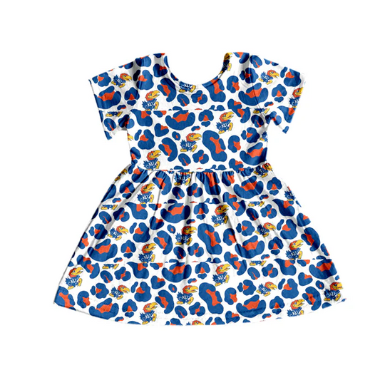 8.25 Baby Girls Red Bird Leopard Football Team Short Sleeve Dresses preorder(moq 5)