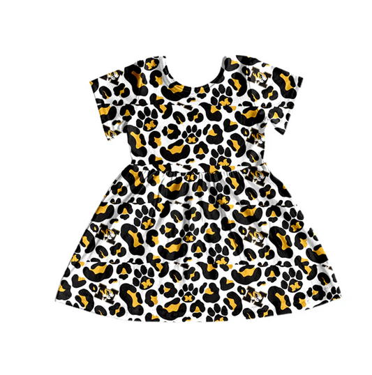 8.25 Baby Girls Mustard Leopard Football Team Short Sleeve Dresses preorder(moq 5)