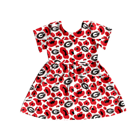 8.25 Baby Girls Red Dog Football Team Short Sleeve Dresses preorder(moq 5)