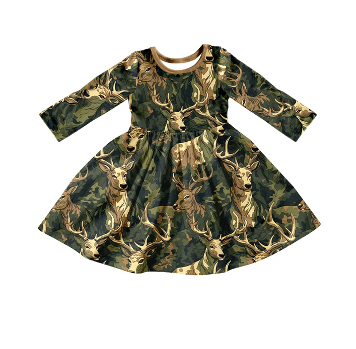 8.26 Baby Girls Forest Deer Hunting Twirl Dresses preorder(moq 5)