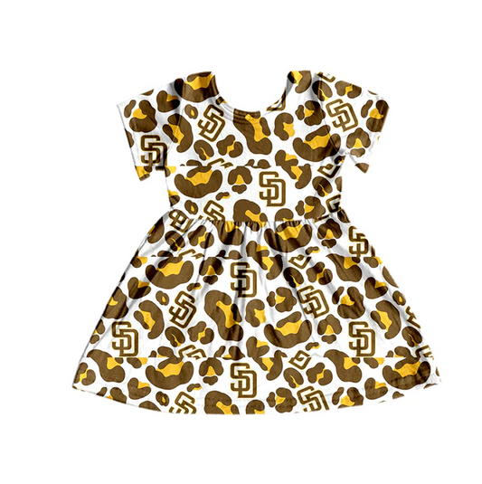 8.26 Baby Girls Gold Leopard Football Team Short Sleeve Dresses preorder(moq 5)