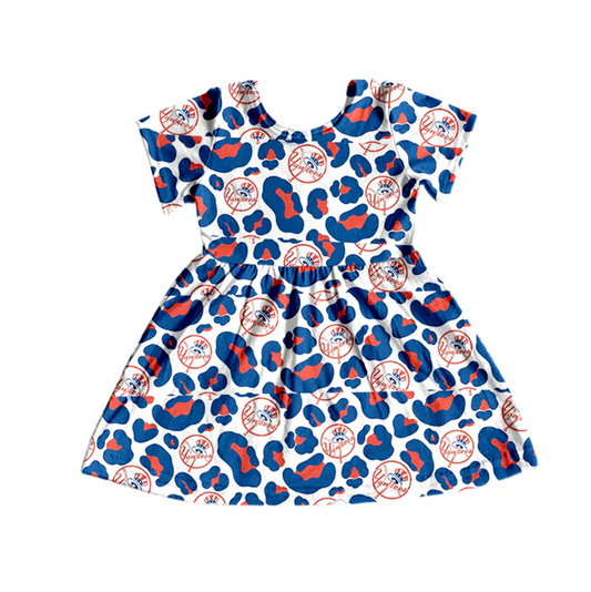 8.26 Baby Girls Red Hats Leopard Football Team Short Sleeve Dresses preorder(moq 5)