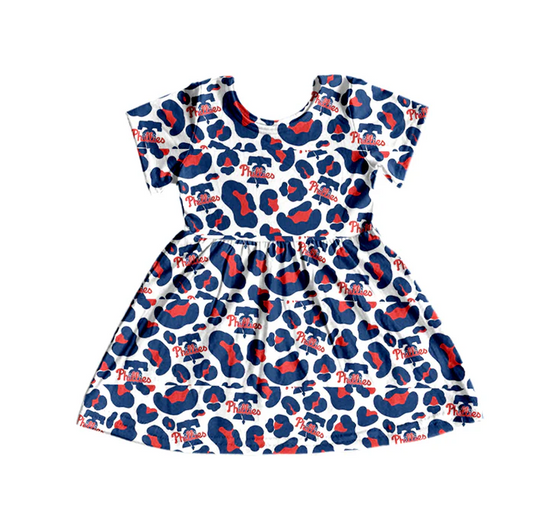 8.26 Baby Girls Red Blue Leopard Football Team Short Sleeve Dresses preorder(moq 5)