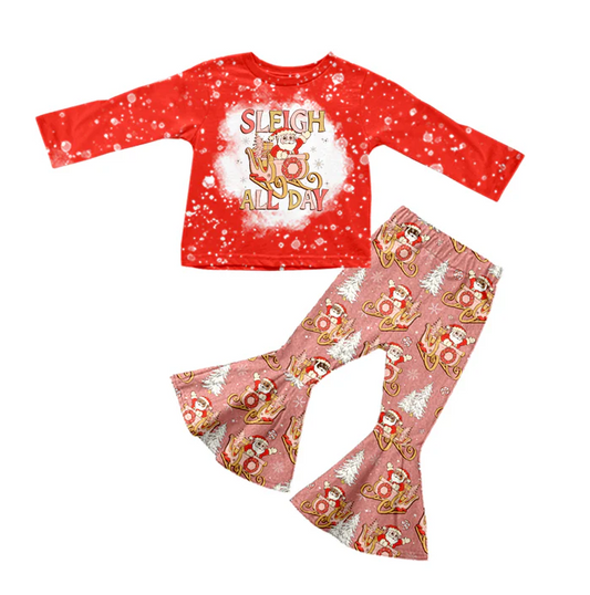 8.26 Baby Girls Sleigh All Day Christmas Santa Top Bell Pants Clothing Sets preorder(moq 5)