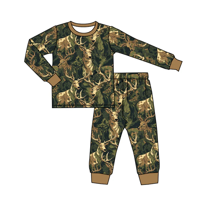 8.26 Baby Boys Hunting Deer Forest Camo Pajamas Clothing Sets preorder(moq 5)