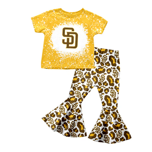 8.26 Baby Girls Team Gold Tee Shirt Leopard Bell Pants Clothing Sets preorder(moq 5)