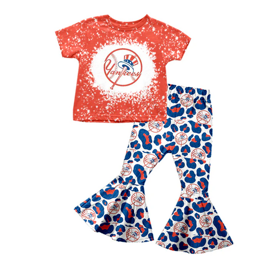 8.26 Baby Girls Team Red Hats Tee Shirt Leopard Bell Pants Clothing Sets preorder(moq 5)