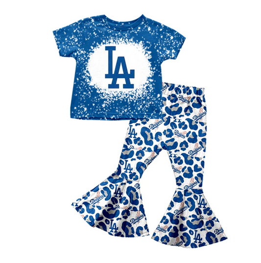 8.26 Baby Girls Team Blue Tee Shirt Leopard Bell Pants Clothing Sets preorder(moq 5)
