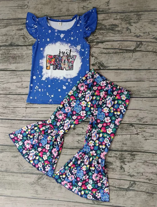 8.26 Baby Girls Just Pray Tee Shirt Top Floral Bell Pants Clothing Sets preorder(moq 5)