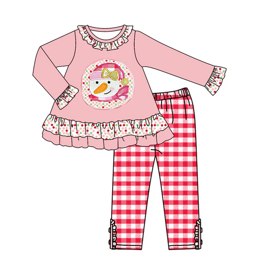 8.26 Baby Girls Pink Santa Dots Checkered Pants Clothing Sets preorder(moq 5)