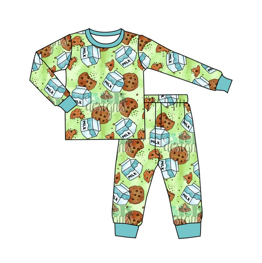 8.26 Baby Boys Green Milk Cookie Pajamas Clothing Sets preorder(moq 5)
