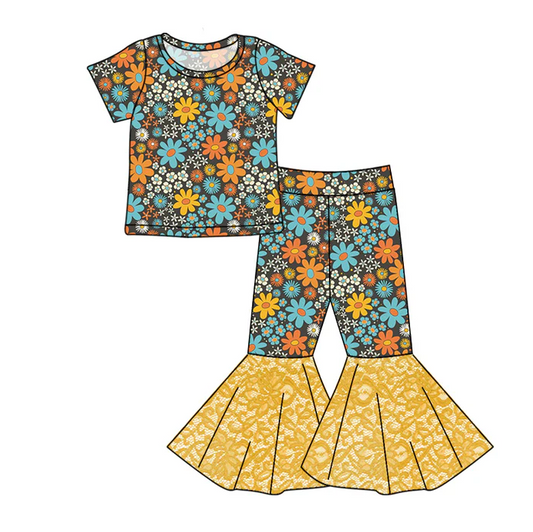 8.26 Baby Girls Flowers Top Lace Floral Print Bell Pants Clothing Sets preorder(moq 5)