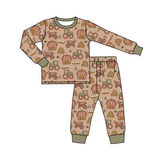 8.26 Baby Boys Farm Tractors Top Jammies Pajamas Clothing Sets preorder(moq 5)
