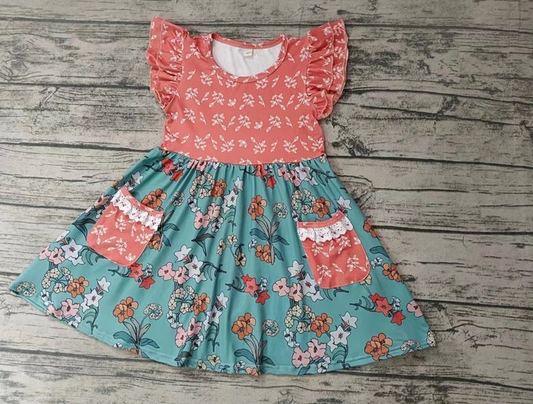 8.26 Baby Girls Flutter Sleeve Floral Pocket Twirl Dresses preorder(moq 5)
