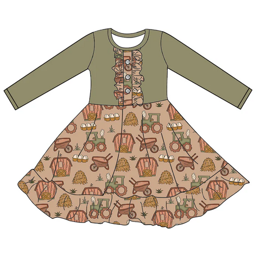 8.26 Baby Girls Fall Farm Tractor Ruffle Twirl Dresses preorder(moq 5)
