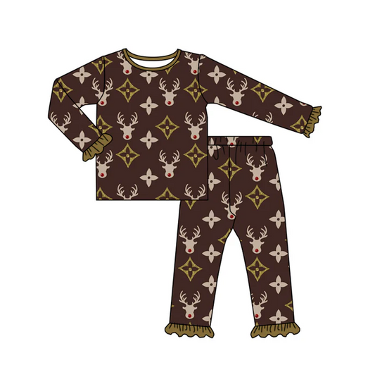 8.26 Baby Girls Christmas Brown Reindeer Pajamas 2pcs Clothing Sets preorder(moq 5)