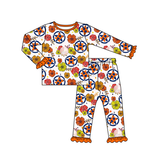 8.26 Baby Girls Orange Team H Top Pajamas 2pcs Clothing Sets preorder(moq 5)