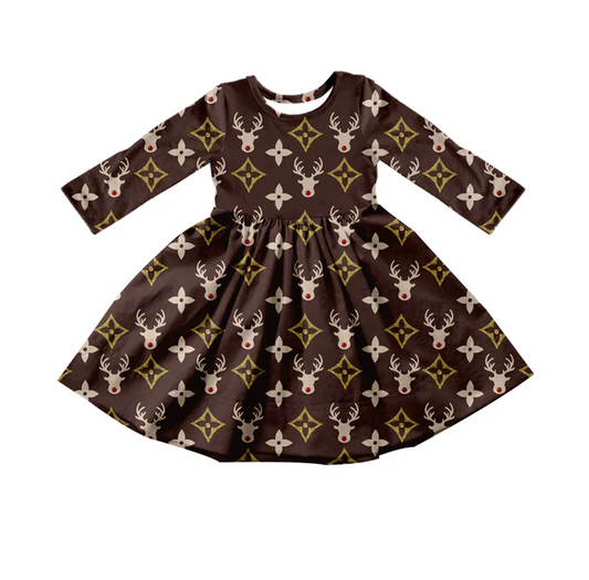 8.26 Baby Girls Reindeer Brown Twirl Dresses preorder(moq 5)