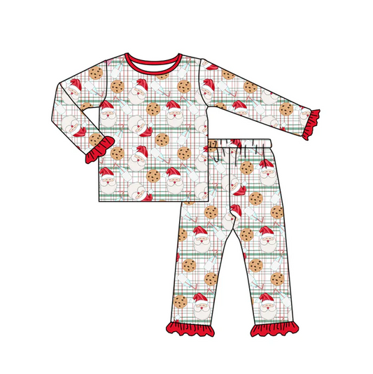 8.26 Baby Girls Christmas Ruffle Santa Checkered Pajamas 2pcs Clothing Sets preorder(moq 5)