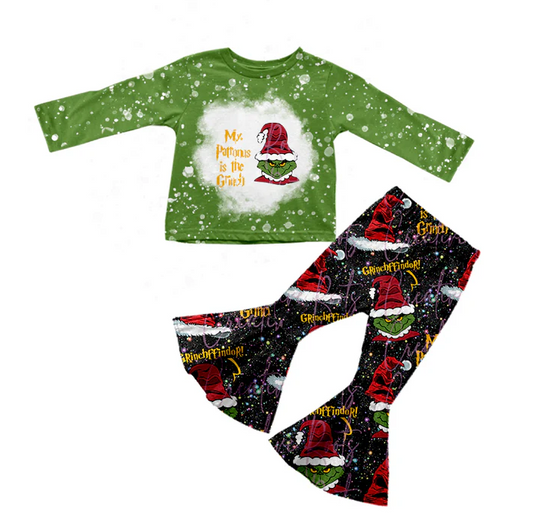 8.26 Baby Girls Christmas Green Face Bell Pants 2pcs Clothing Sets preorder(moq 5)