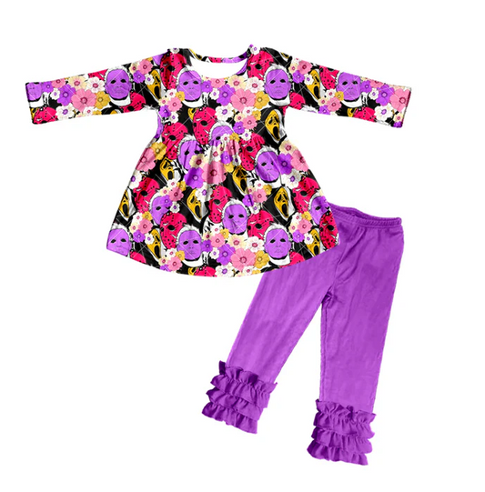 8.27 Baby Girls Purple Ghost Flowers Horrible Top Icing Pants Clothing preorder(moq 5)