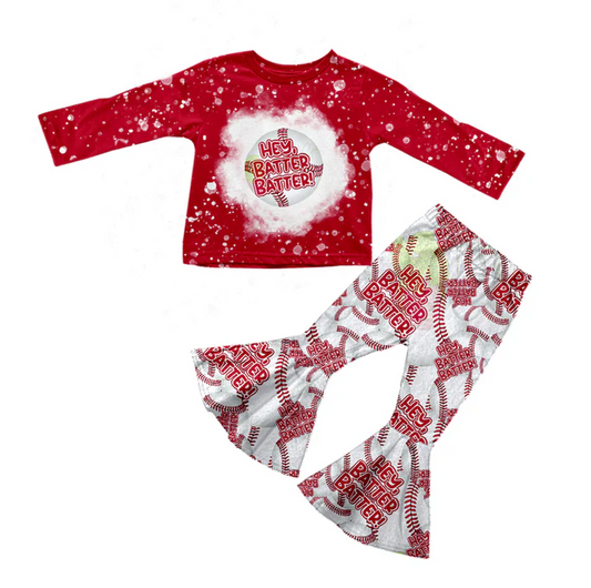8.27 Baby Girls Baseball Top Red White Bell Bottom Pants Clothing preorder(moq 5)