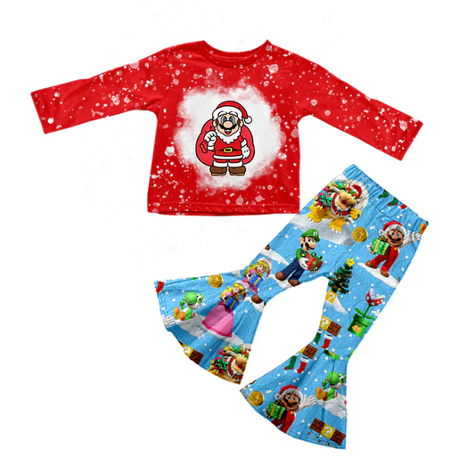 8.27 Baby Girls Christmas Red Game Top Cartoon Bell Bottom Pants Clothing preorder(moq 5)