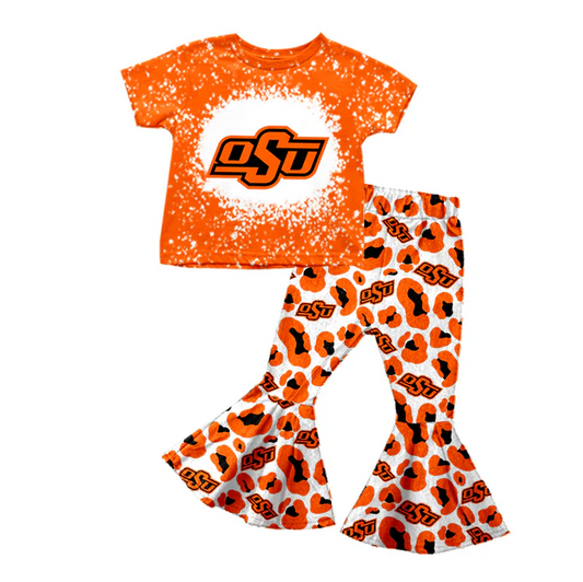 8.27 Baby Girls Orange Team Short Sleeve Top Bell Pants Clothing Sets preorder(moq 5)