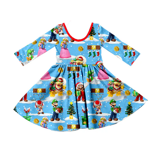 8.26 Baby Girls Blue Christmas Game Twirl Dresses preorder(moq 5)