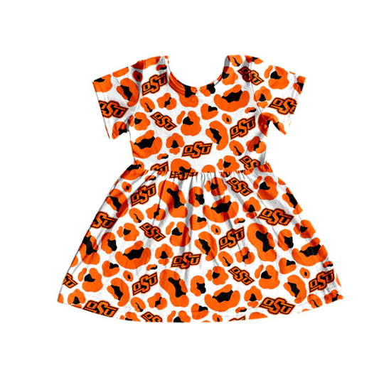 8.26 Baby Girls Orange Team Short Sleeve Leopard Dresses preorder(moq 5)