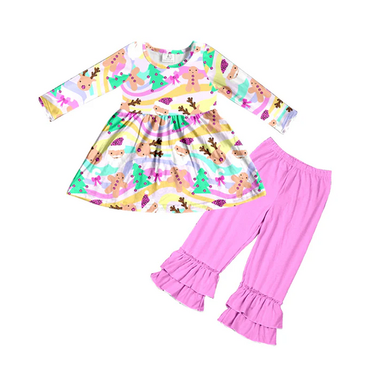 8.27 Baby Girls Christmas Pink Santa Tunic Top Ruffle Pants Clothing preorder(moq 5)