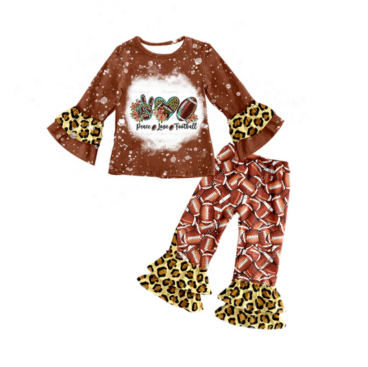 8.27 Baby Girls Love Football Leopard Ruffle Shirt Pants Clothes Sets preorder(moq 5)