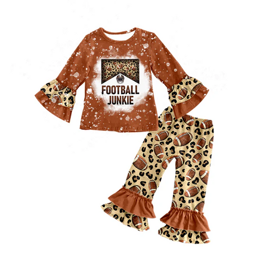 8.27 Baby Girls Fall Football Leopard Ruffle Shirt Pants Clothes Sets preorder(moq 5)