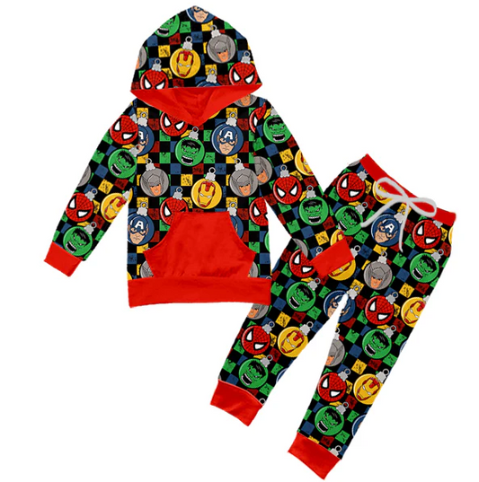 8.27 Baby Boys Hero Hooded Top Red Pocket Pants Clothing preorder(moq 5)