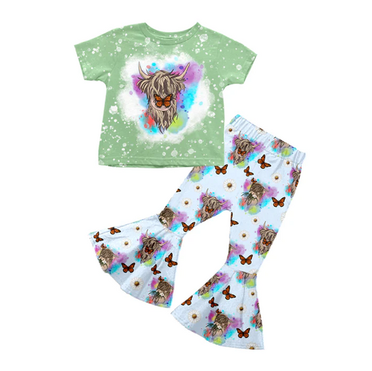 8.27 Baby Girls Butterfly Top Highland Cow Bell Pants Clothing preorder(moq 5)