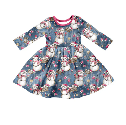 8.26 Baby Girls Christmas Snowman Long Sleeve Dresses preorder(moq 5)