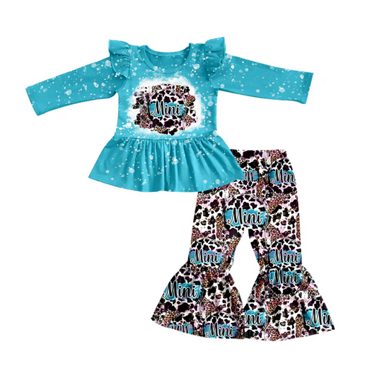 8.27 Baby Girls Leopard Mini Blue Tunic Bell Pants Clothes Sets preorder(moq 5)