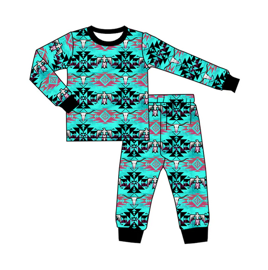 8.27 Baby Girls Western Turquoise Bird Pajamas Clothes Sets preorder(moq 5)