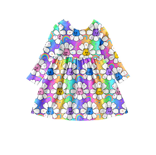 8.26 Baby Girls Flowers Rainbow Long Sleeve A-Line Dresses preorder(moq 5)