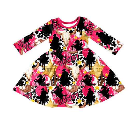8.26 Baby Girls Howdy Cow Long Sleeve Dresses preorder(moq 5)