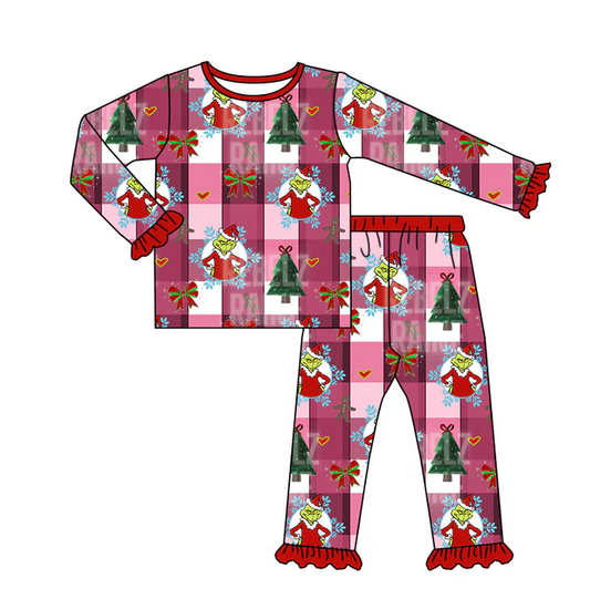 8.27 Baby Girls Green Frog Red 2pcs Pants Christmas Pajamas Clothes Sets preorder(moq 5)
