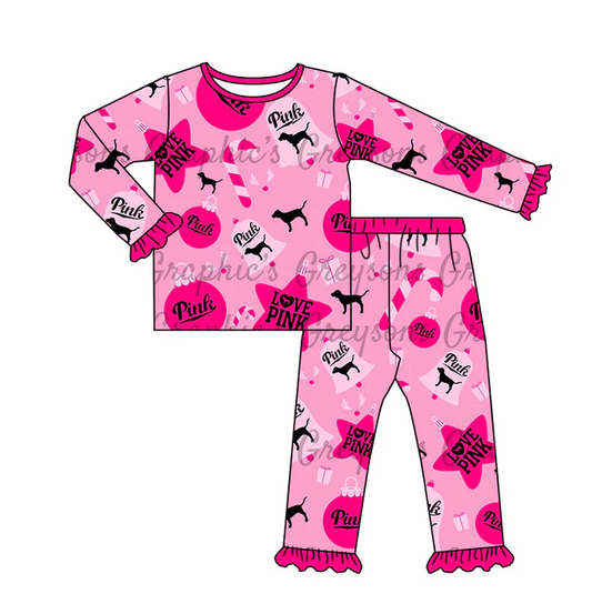 8.27 Baby Girls Love Dogs Chrsitmas Candy Can Pajamas Clothes Sets preorder(moq 5)