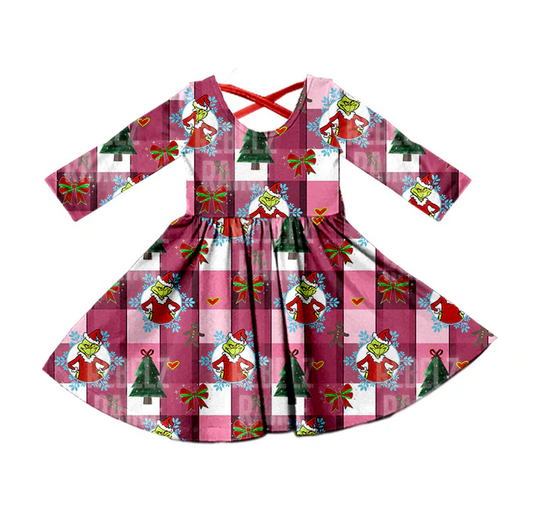 8.27 Baby Girls Green Frog Red Christmas Long Sleeve Dresses preorder(moq 5)