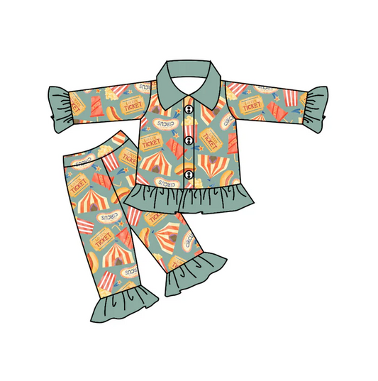 8.27 Baby Girls Ticket Ruffle Button Ups Pajamas Clothing Sets preorder(moq 5)
