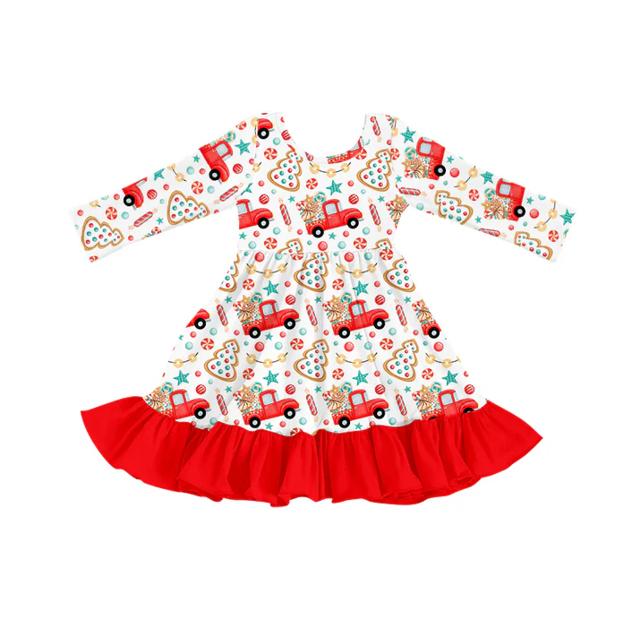 8.28 Baby Girls Red Car Christmas Long Sleeve Dresses preorder(moq 5)