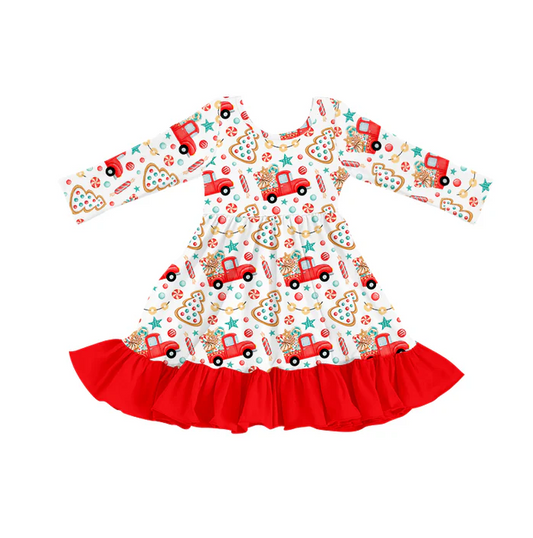 8.28 Baby Girls Red Car Christmas Long Sleeve Dresses preorder(moq 5)