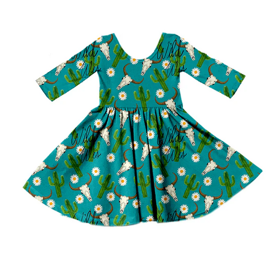8.28 Baby Girls Cow Western Cactus Long Sleeve Dresses preorder(moq 5)