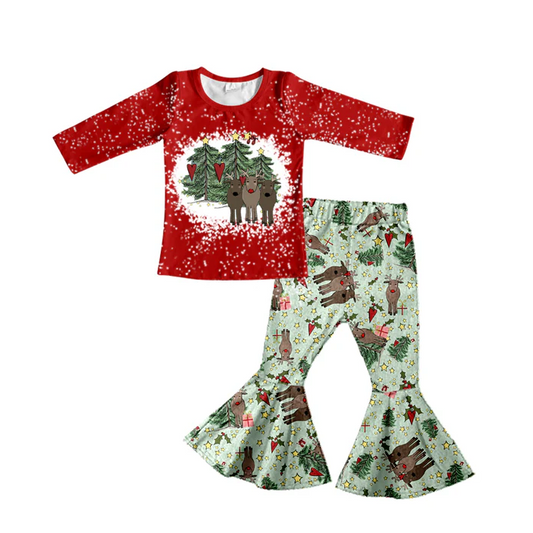 8.28 Baby Girls Christmas Tree Deer Top Bell Pants Clothing Sets preorder(moq 5)