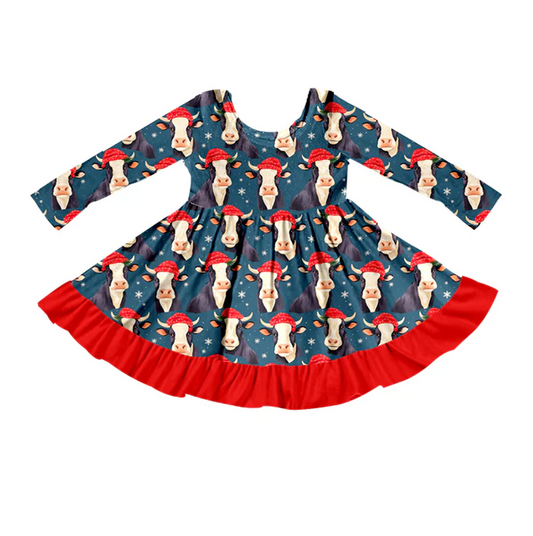 8.28 Baby Girls Christmas Highland Cow Hats Long Sleeve Dresses preorder(moq 5)