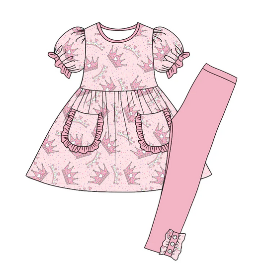 8.28 Baby Girls Pink Quenn 2pcs Legging Clothing Sets preorder(moq 5)